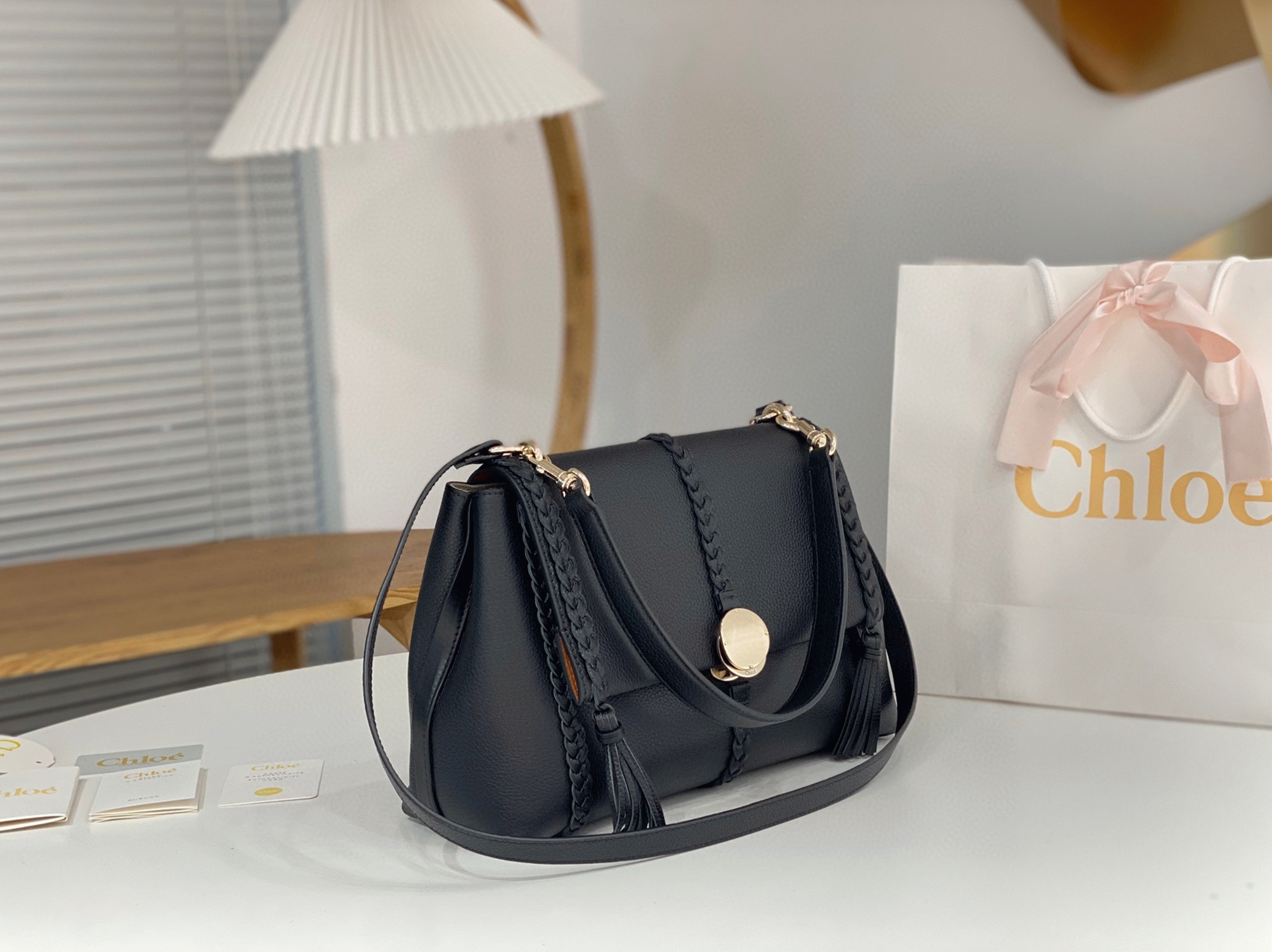 top quality knockoff Ch10e penelope medium shoulder bag in black grained calfskin