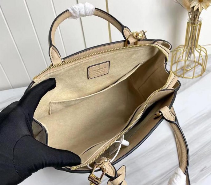 L0vis Vvtt0n Bicolor Monogram Empreinte Leather Petit Palais Handbag In Tourterelle Gray And Cream