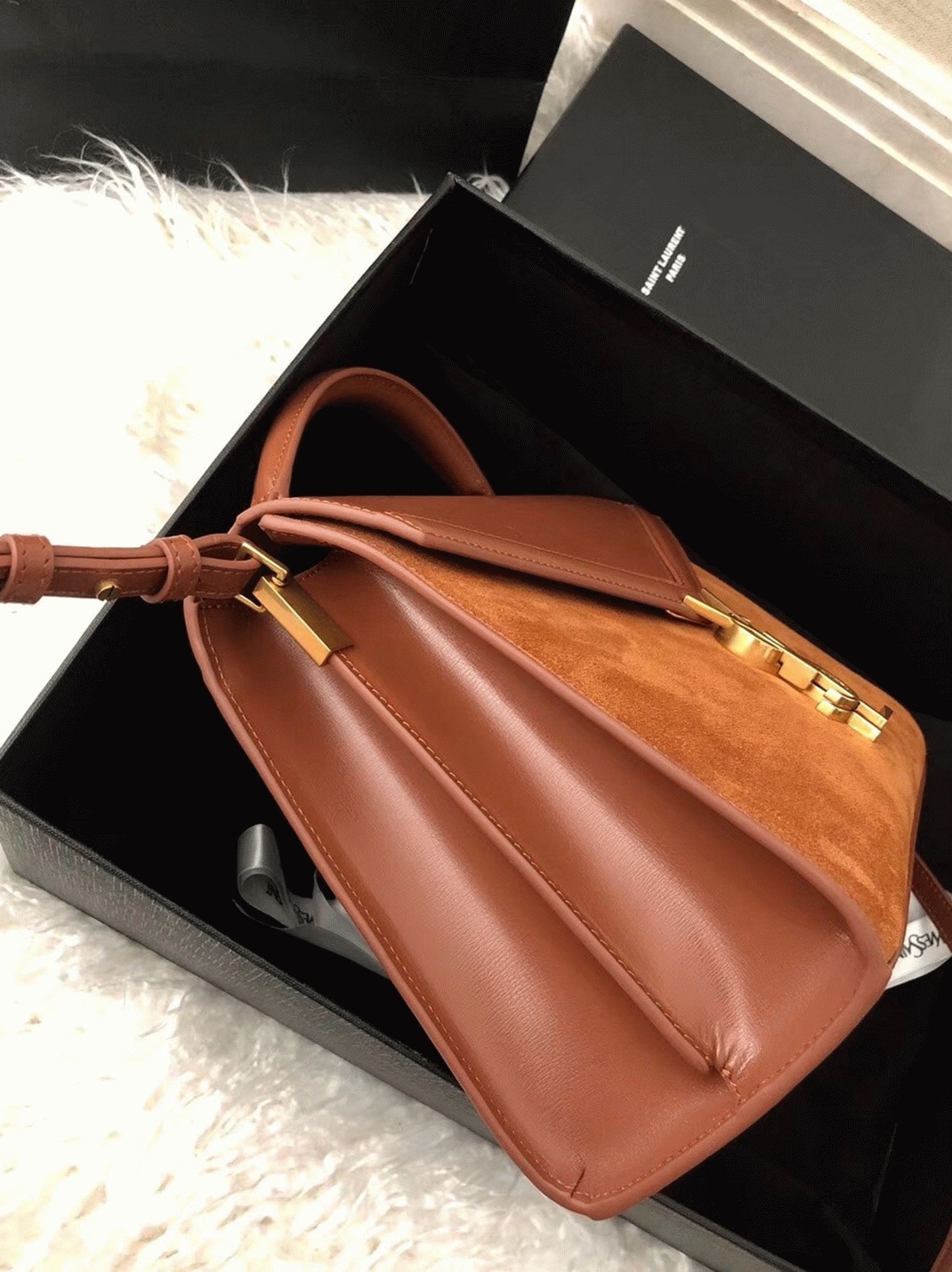 Fake Sa1nt Lau*nt Cassandra Medium Bag Brown Suede