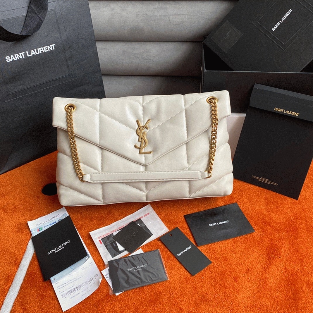 Sa1nt Lau*nt Puffer Medium Chain Bag White Lambskin