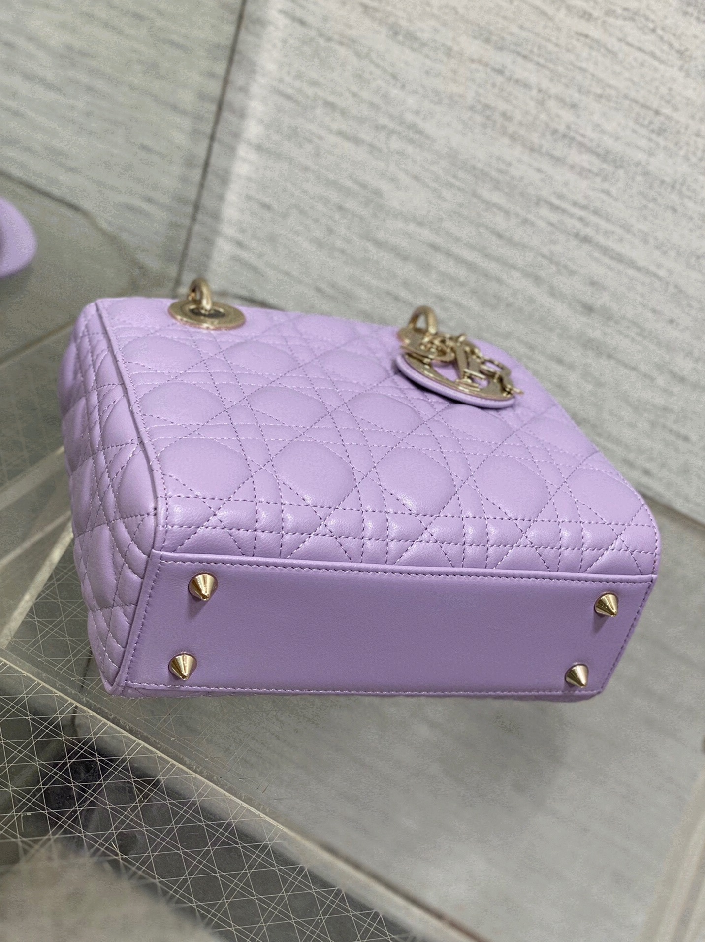 D10r Small Lady D10r Bag Fake in Lilas Lambskin with Resin Charms