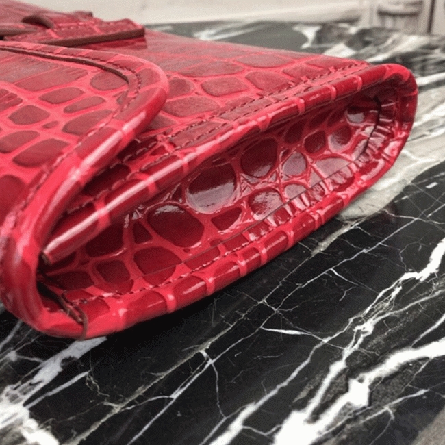 Top luxury dark red crocodile leather replica H**me5 Jige Elan clutch bag