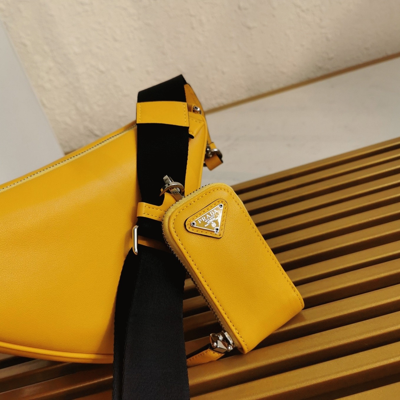 Pra*a Triangle Shoulder Bag Replica in Yellow