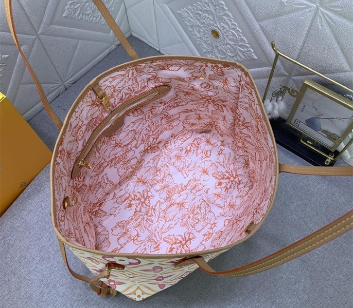 L0vis Vvtt0n LV By The Pool Monogram Tiles Canvas Neverfull MM Tote In Coral