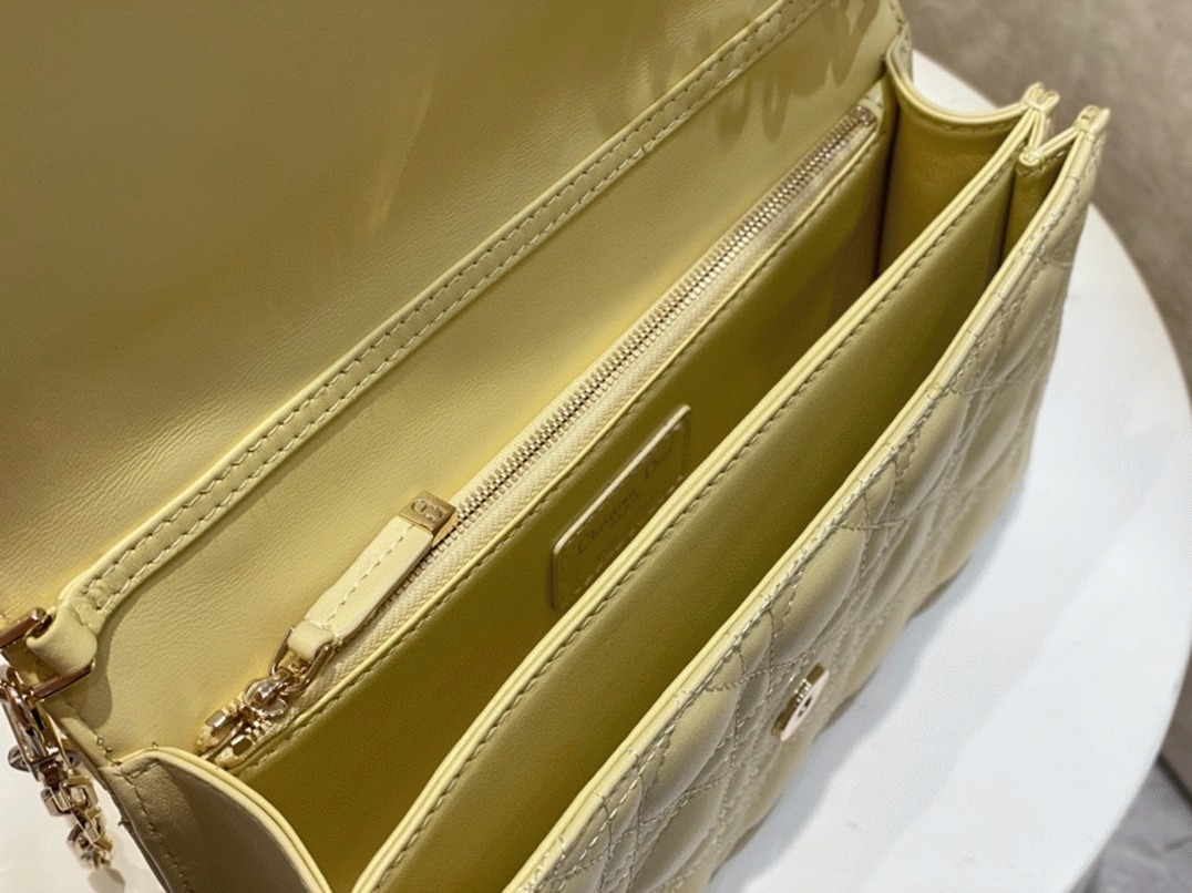 D10r Miss D10r Top Handle Bag Knockoff in Pastel Yellow Cannage Lambskin