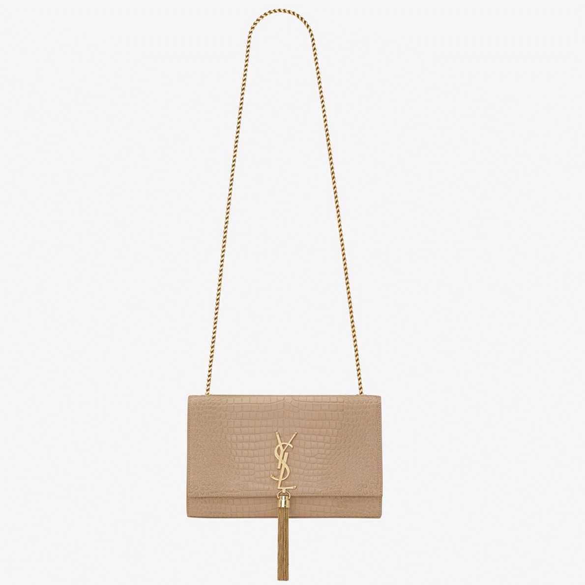Fake Sa1nt Lau*nt Kate Medium Tassel Bag Beige Crocodile-embossed Leather