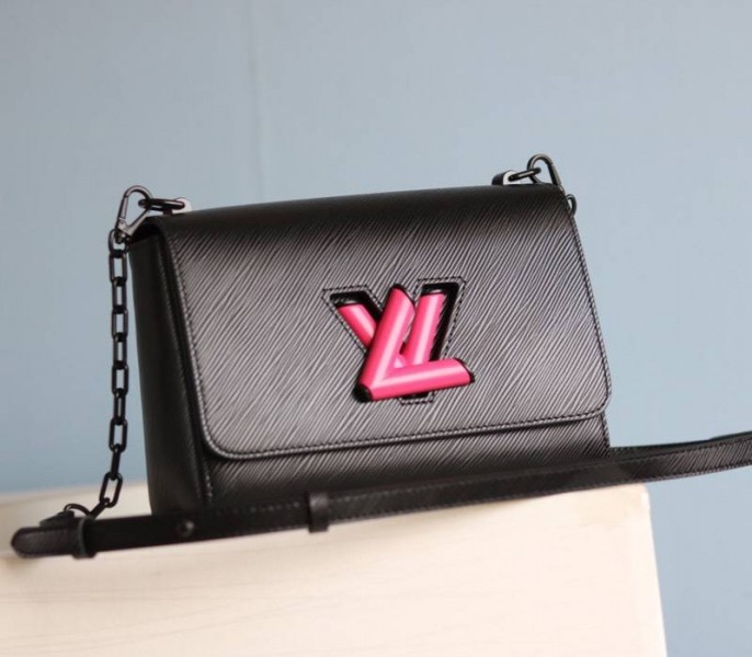 L0vis Vvtt0n Epi Leather Twist MM Bag With Black Vibrant Pink Twist Lock