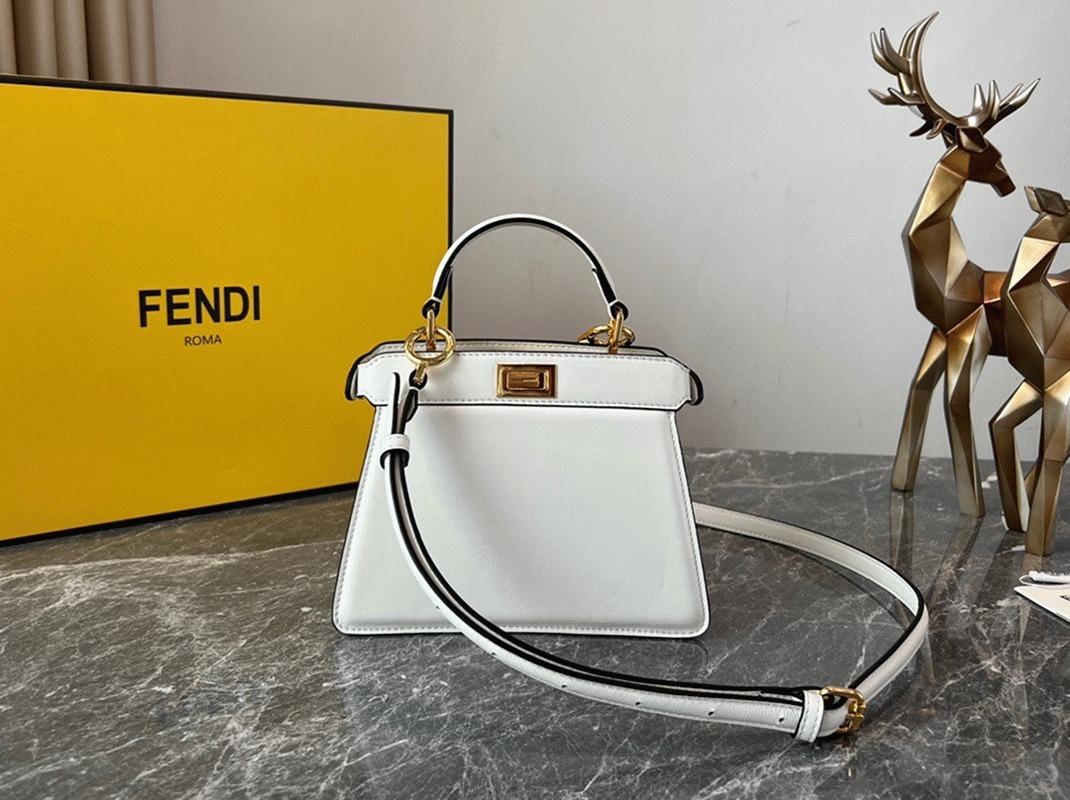 Top Quality Faux F**di Peekaboo ISeeU Petite Bag In White Nappa Leather