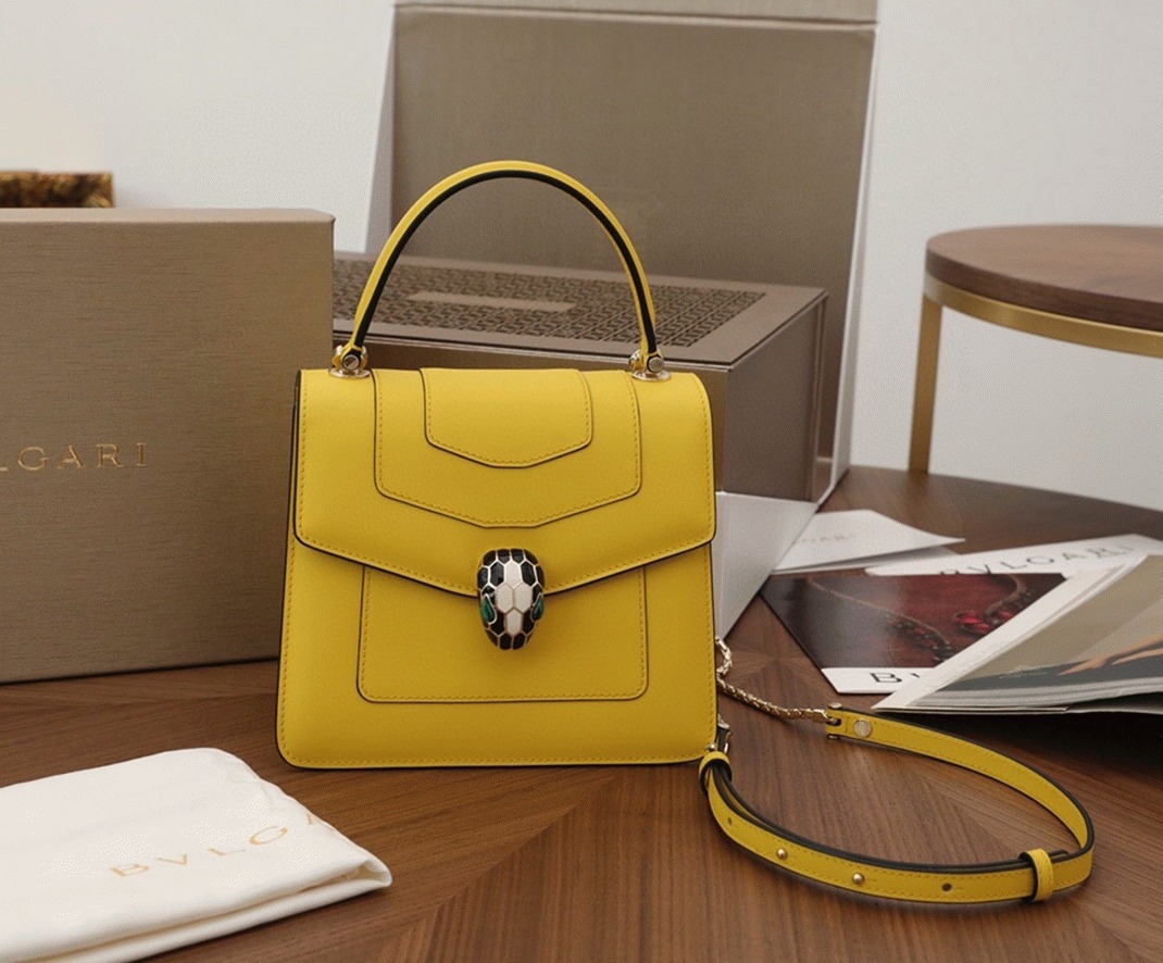 Fake Bv1g*ai Serpenti Forever Small Bag Yellow Calfskin