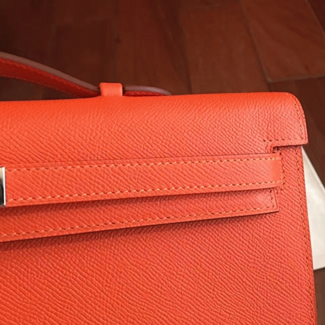Orange Epsom Knockoff H**me5 Kelly Cut Clutch Bold Handbag