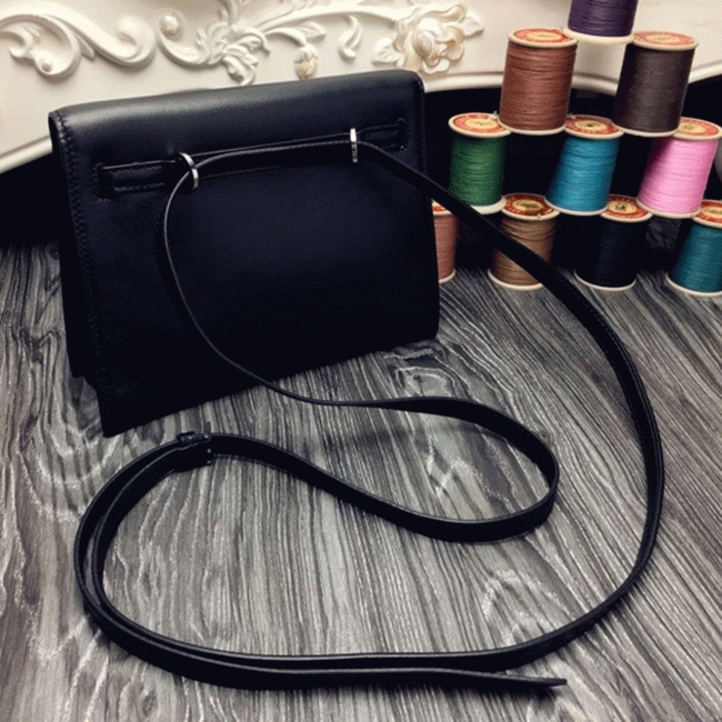 Black Swift Leather Replica H**me5 Kelly Danse Versatile Handbag