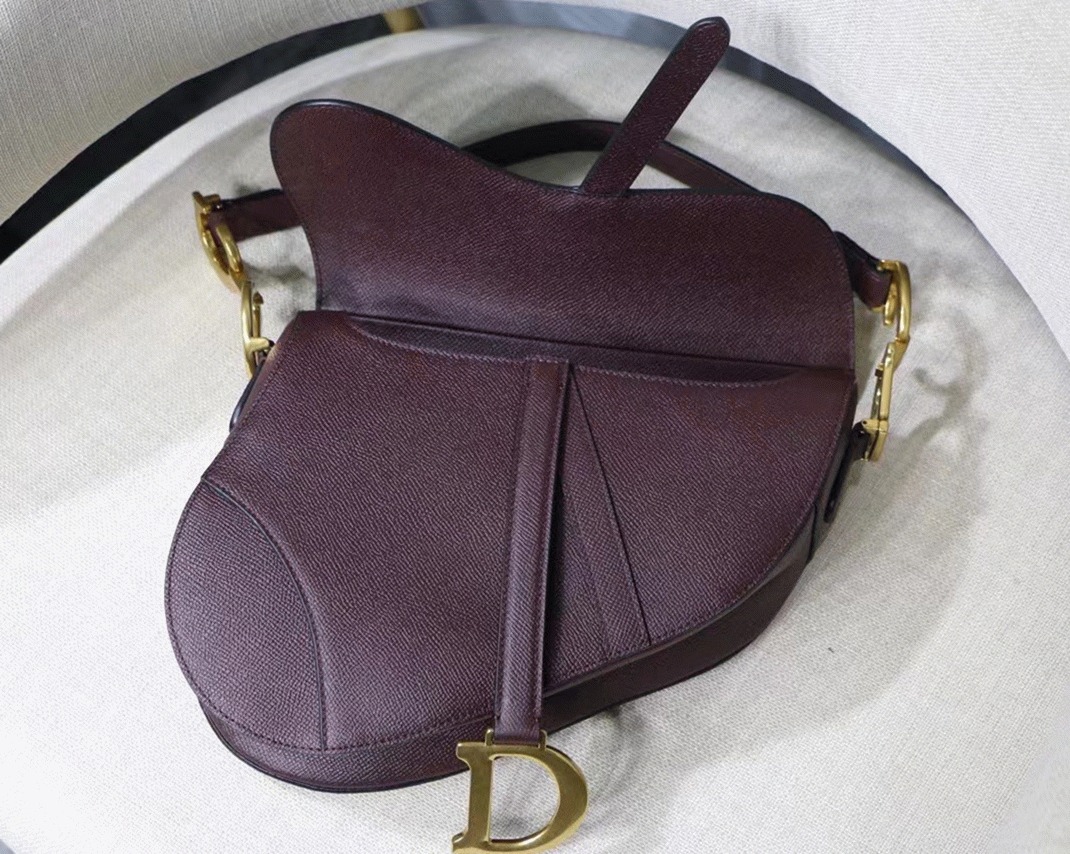 d10r saddle bag knockoff in aM*ranth grained calfskin