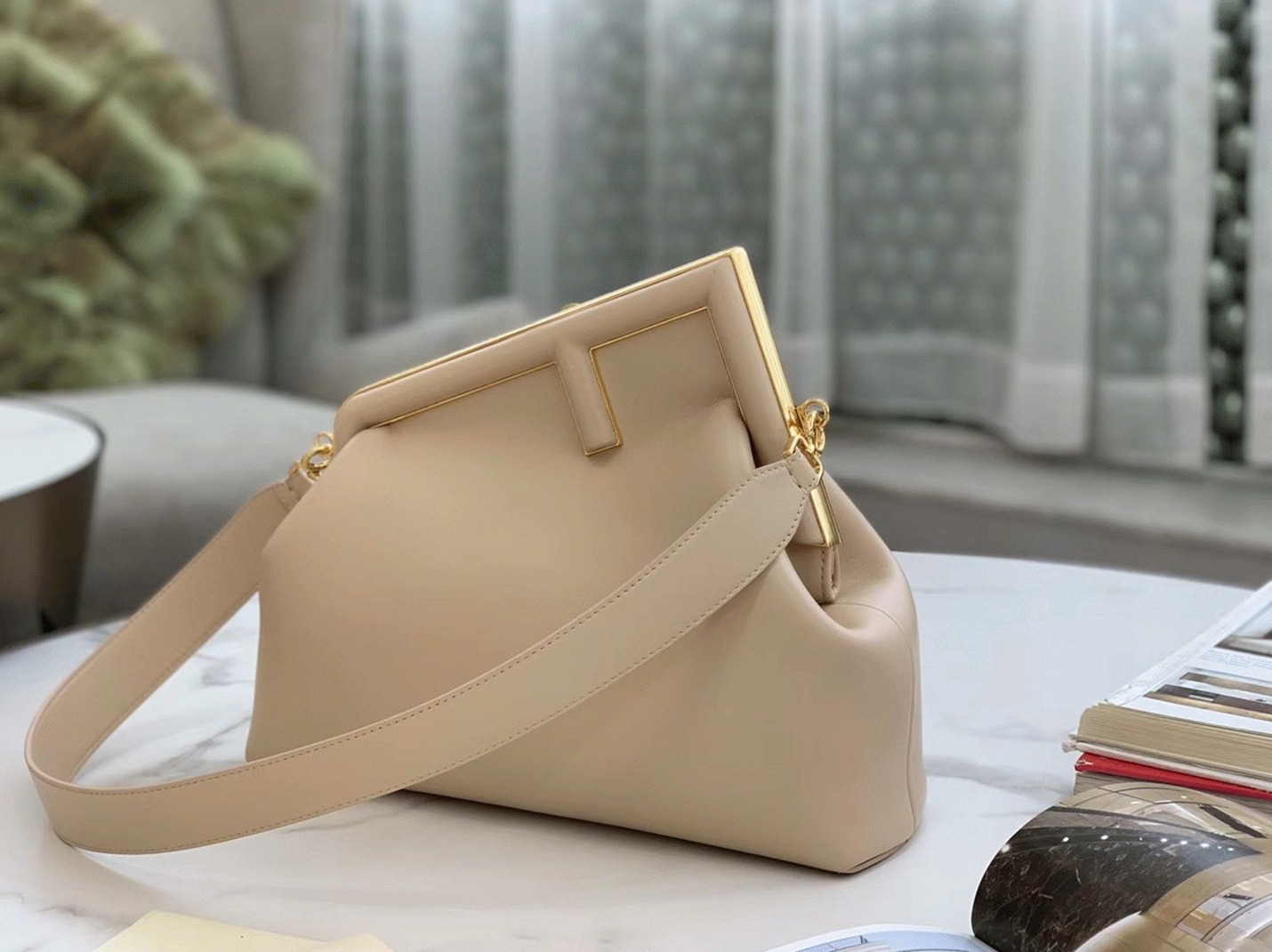 Top Quality Knockoff F**di First Medium Bag In Beige Nappa Leather