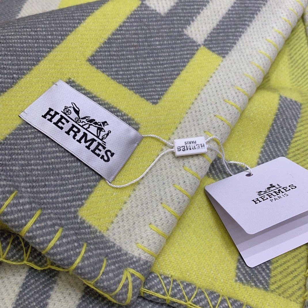 Top replica H**me5 Ithaque blanket in tilleul wool and cashmere