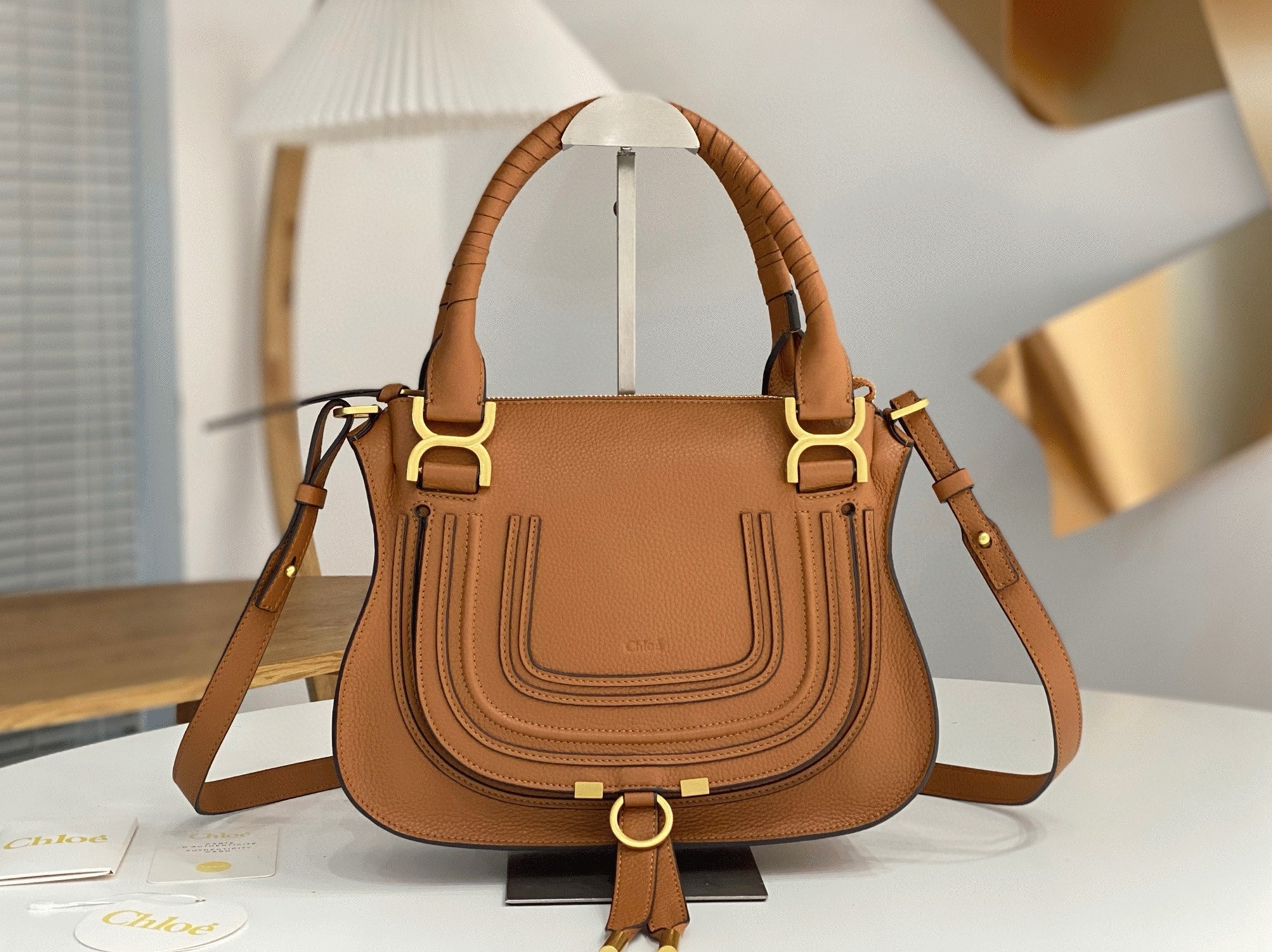 top quality replica Ch10e marcie small double carry bag in blue grained leather