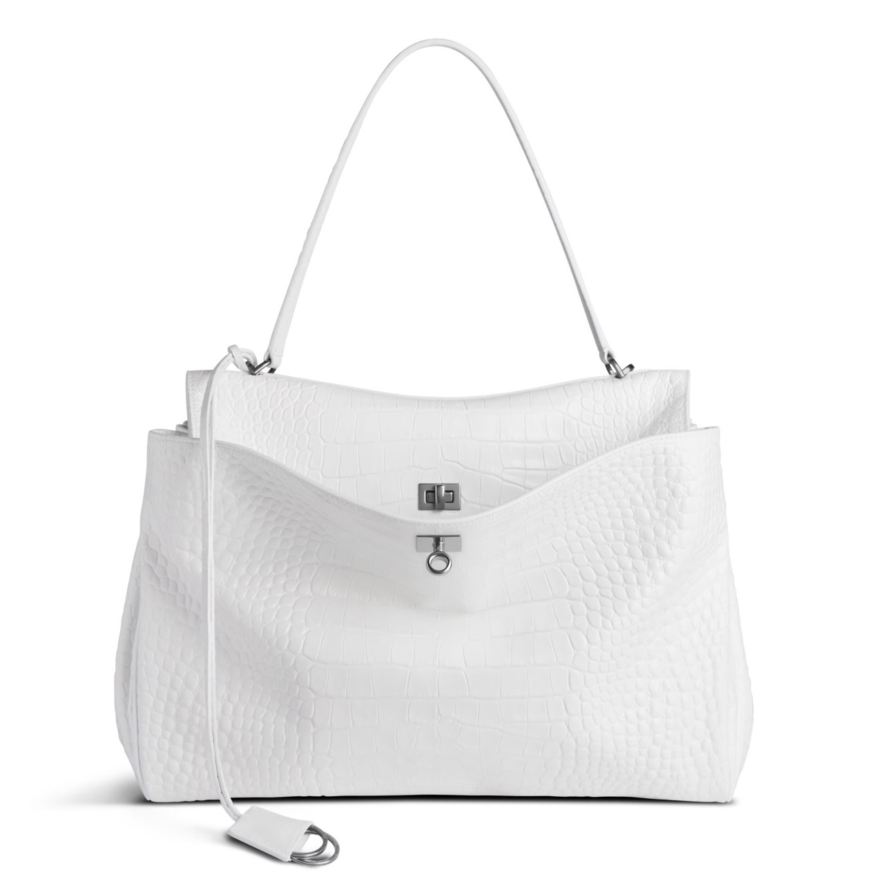 Knockoff Ba1en*iaga Rodeo Large Bag White Crocodile Embossed Calfskin