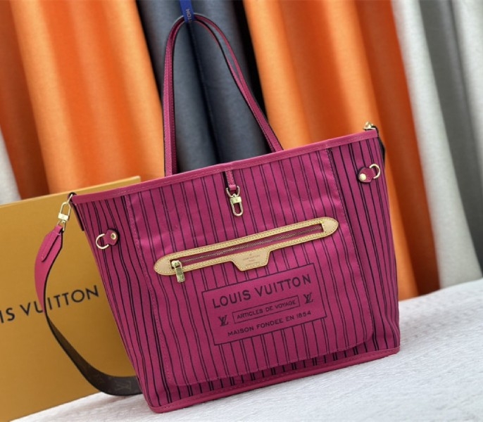L0vis Vvtt0n Neverfull Bandouliere Inside Out MM Tote In Monogram Canvas And Rose Pondichery Textile