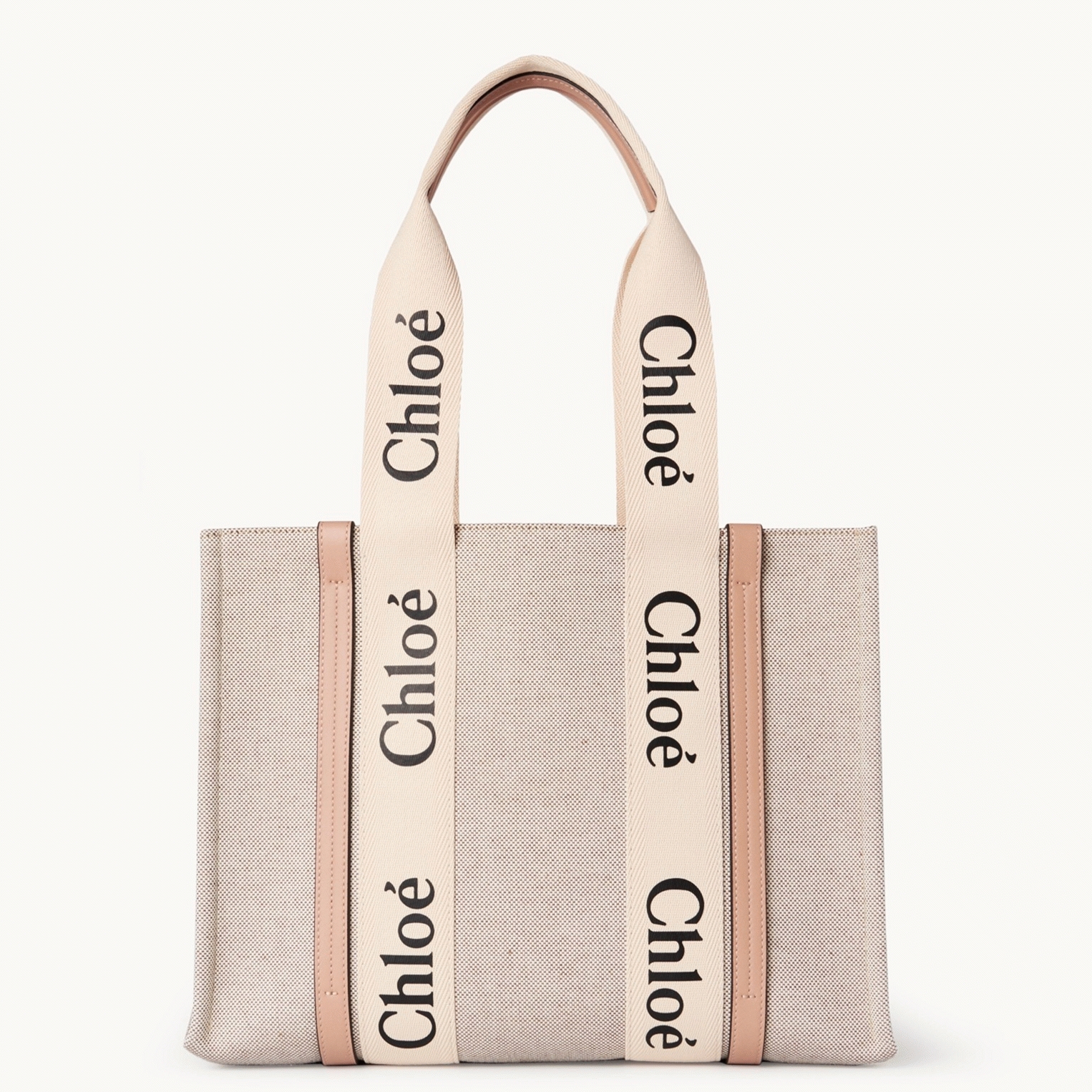 top quality replica Ch10e medium woody tote bag in canvas with beige leather strips