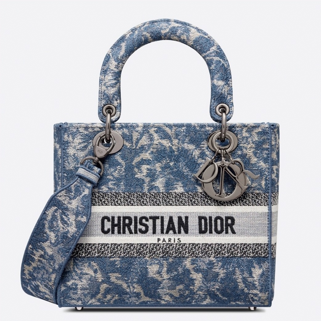 d10r lady d-lite medium bag replica in blue brocart De*1m-effect embroidery