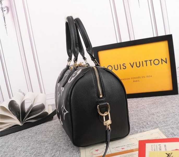 L0vis Vvtt0n Bicolor Monogram Empreinte Leather Speedy Bandouliere 25 Handbag In Black And Lilac