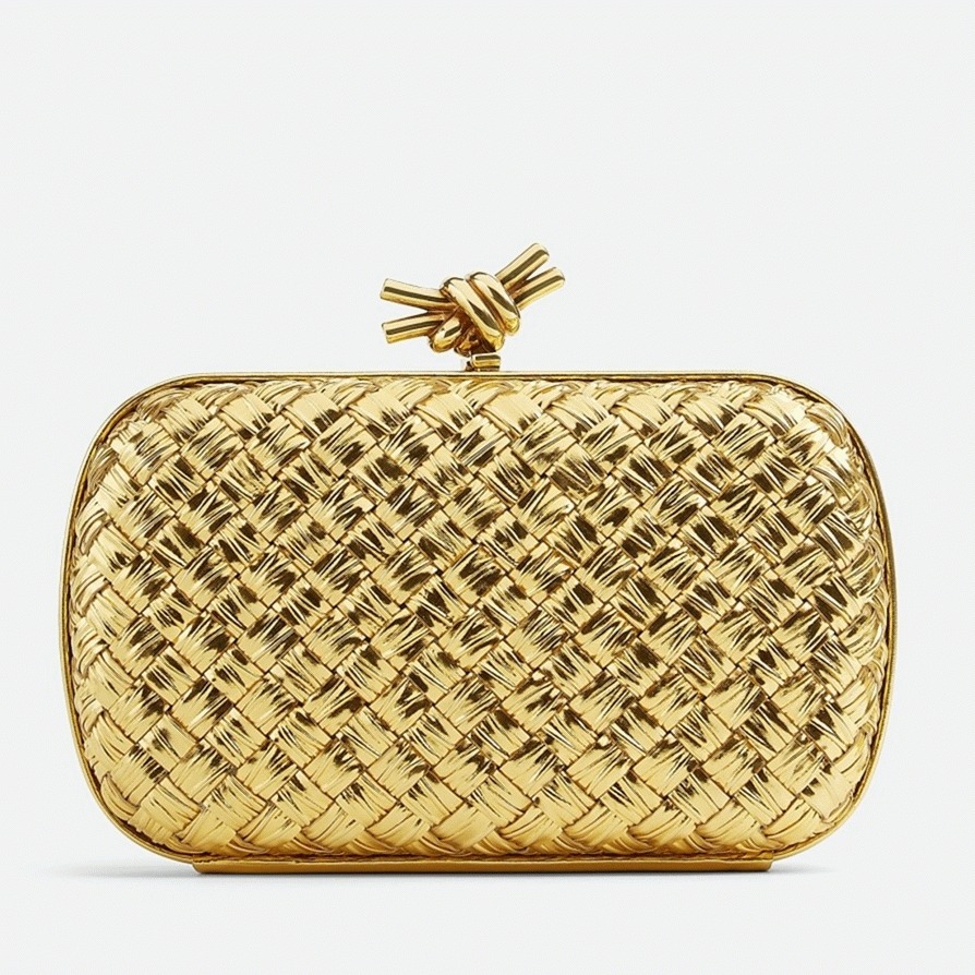 Fake B0tt*ga Ven*ta Knot Minaudiere Clutch Gold Intreccio
