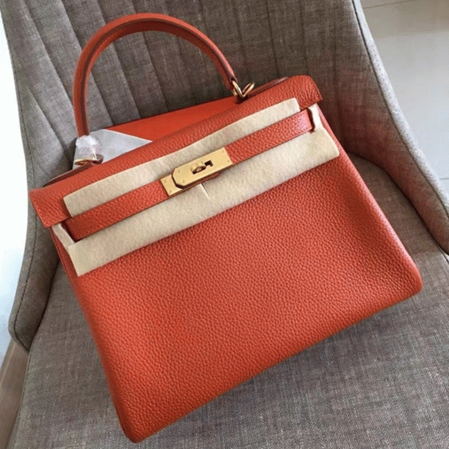 Orange Clemence Knockoff H**me5 Kelly Retourne 32cm Bold Tote