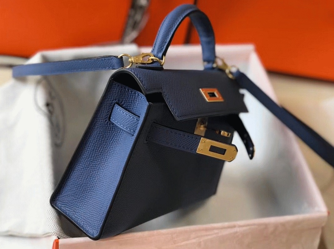 H**me5 Kelly Mini II Bag Fake in Blue Agate