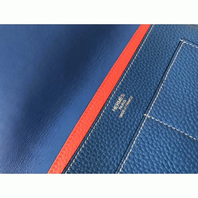 Blue piment leather fake H**me5 Dogon duo wallet