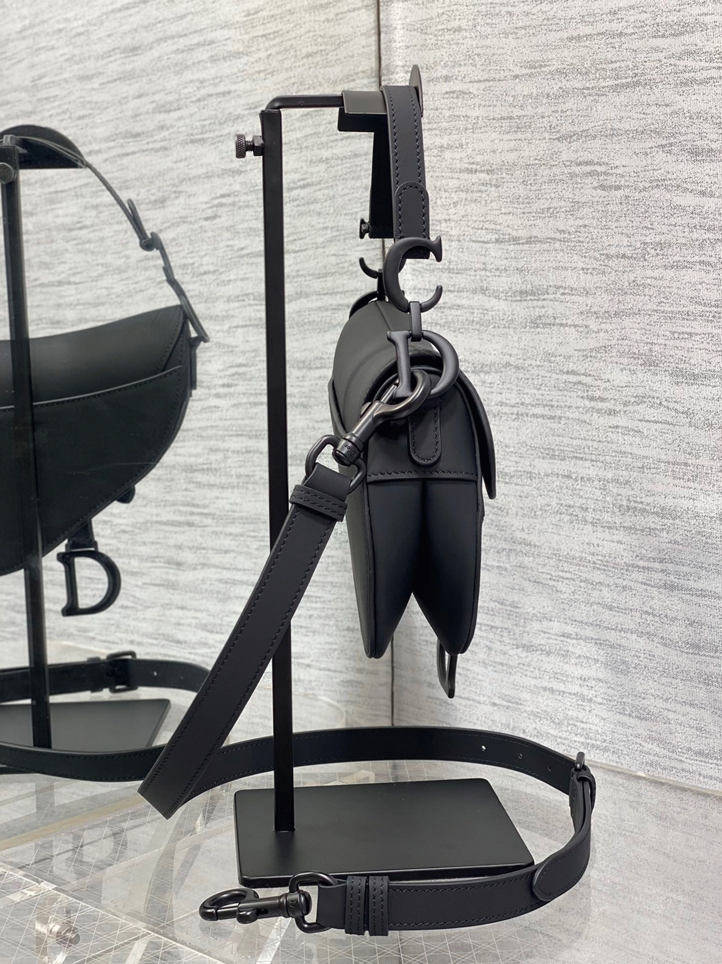 D10r Mini Saddle Bag Replica with Strap in Black Ultramatte Calfskin