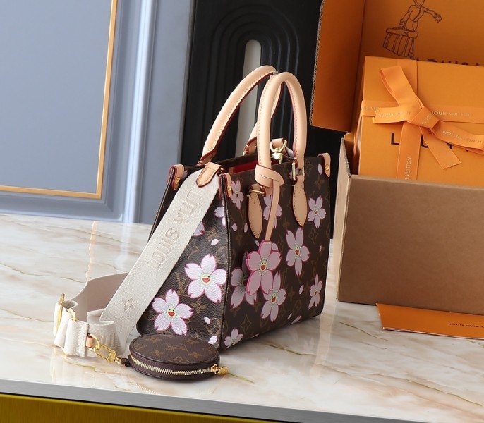 X TM Monogram Canvas Onthego PM With Cherry Blossom