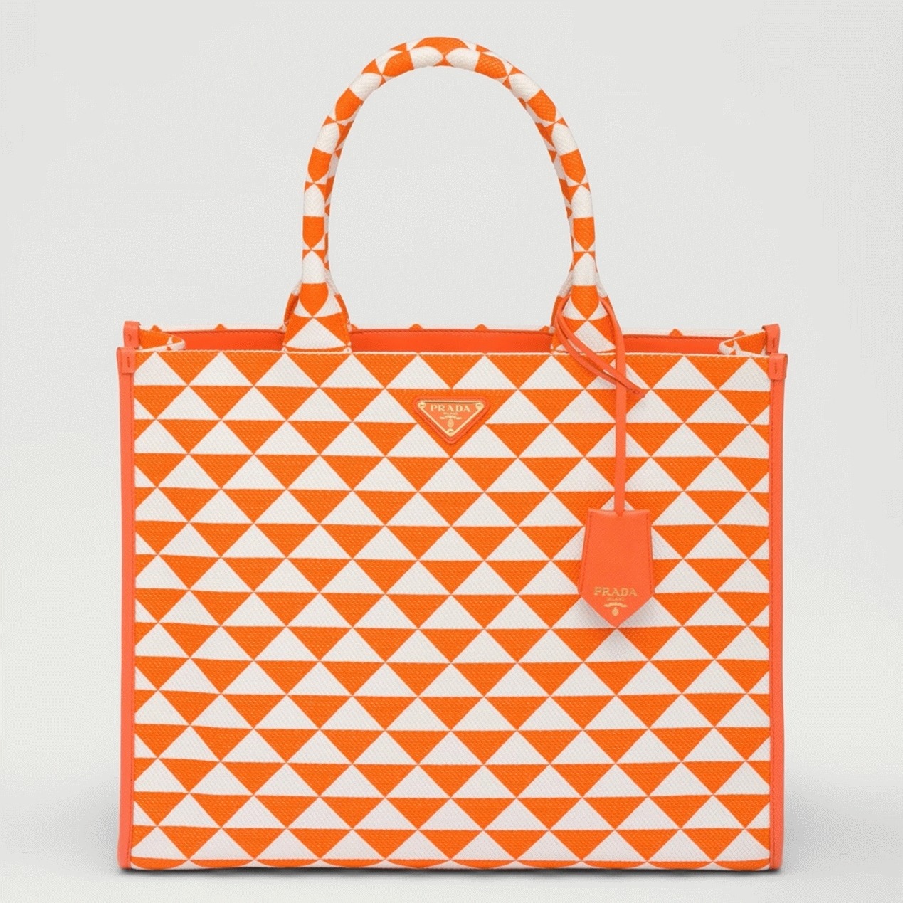 Pra*a Symbole Large Bag Imitation in Orange/White Jacquard Fabric