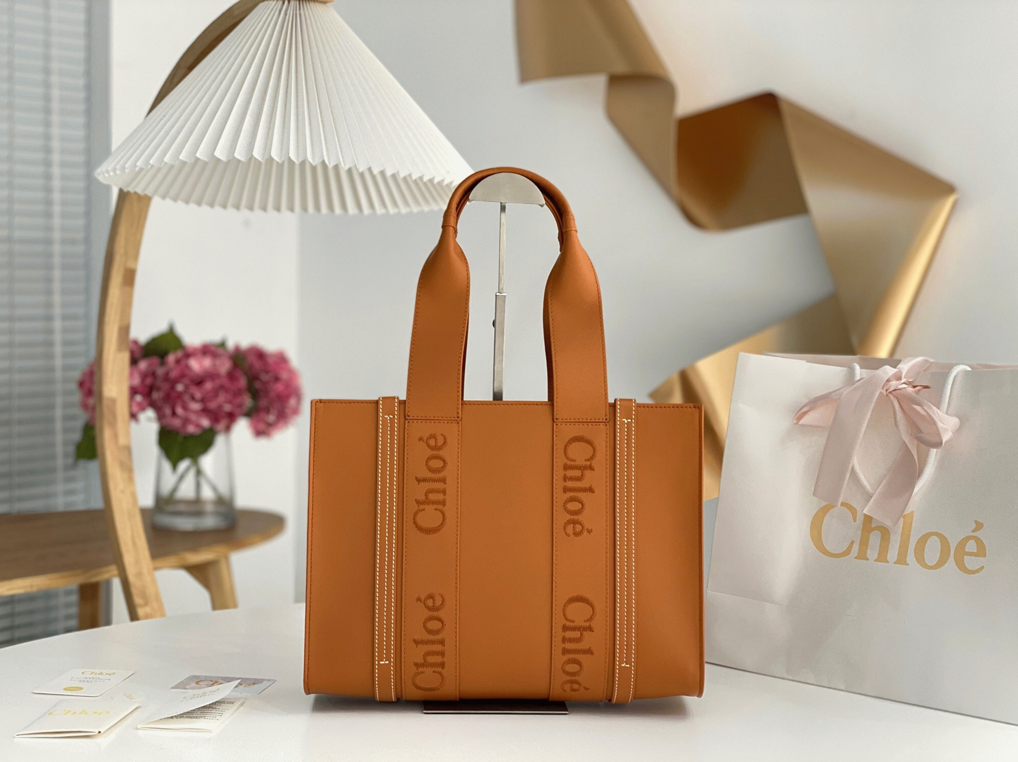 top quality faux Ch10e woody medium tote bag in brown calfskin