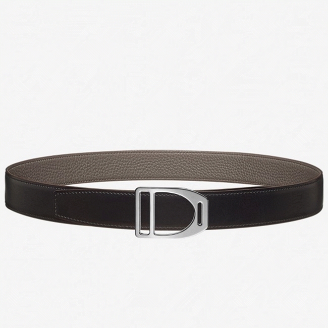 Knockoff H**me5 Etrier buckle belt in taupe shade