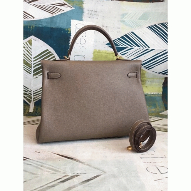 Taupe Clemence Knockoff H**me5 Kelly 35cm Soft Leather Tote
