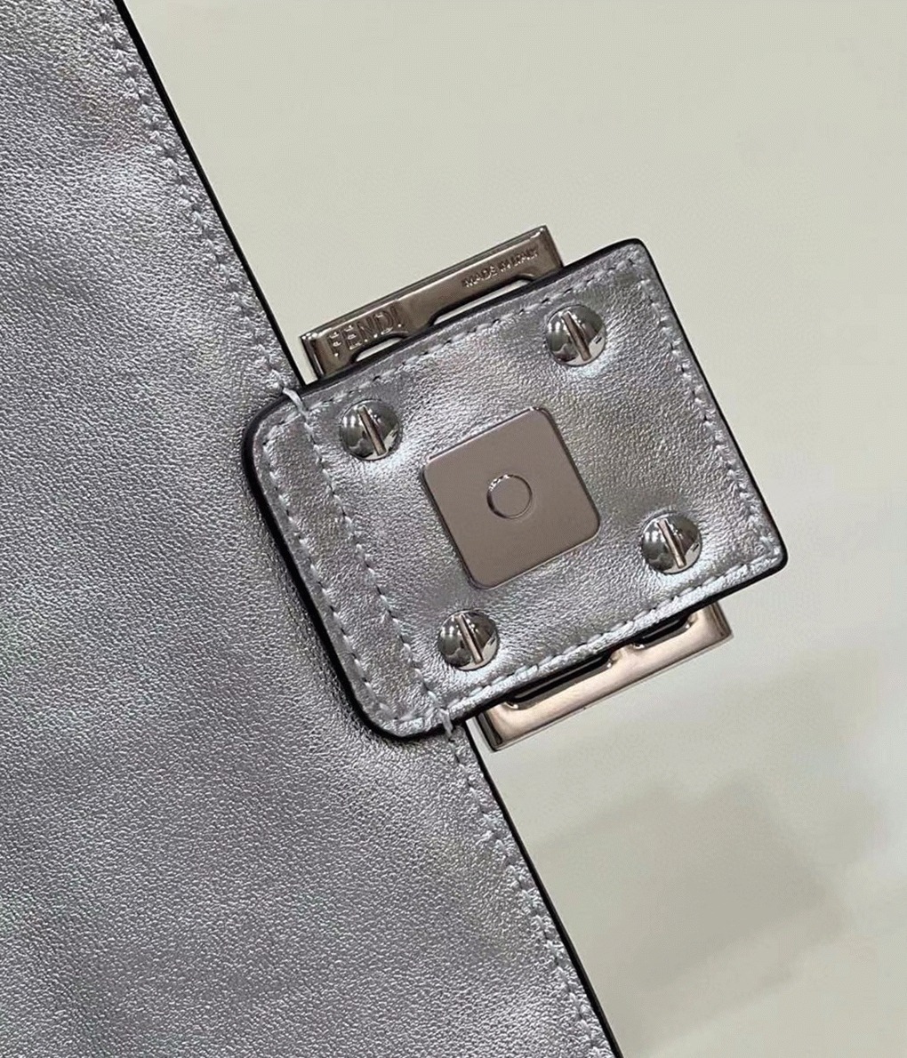 Top Quality Fake F**di Large Baguette Bag In Silver FF Metallic Leather