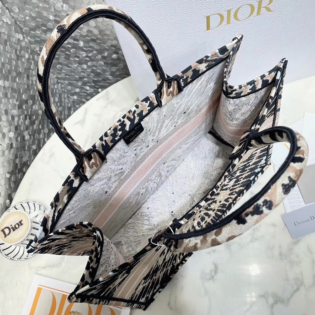 D10r Large Book Tote Bag Replica in Multicolor Tie Embroidery