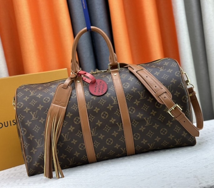 L0vis Vvtt0n Monogram Dust Canvas Keepall Bandouliere 50 In Brown