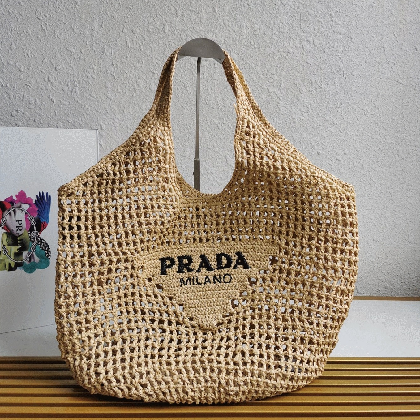 Pra*a Large Tote Bag Knockoff in Beige Woven Raffia