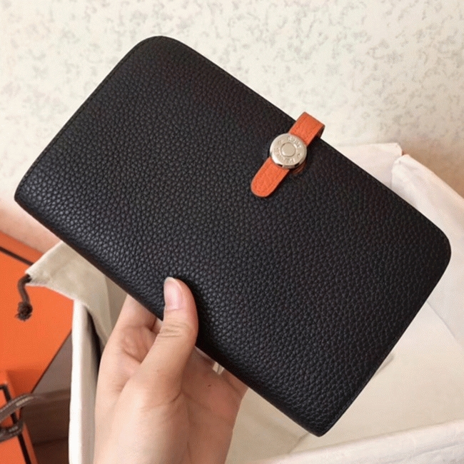 Black orange fake luxury H**me5 Dogon duo wallet