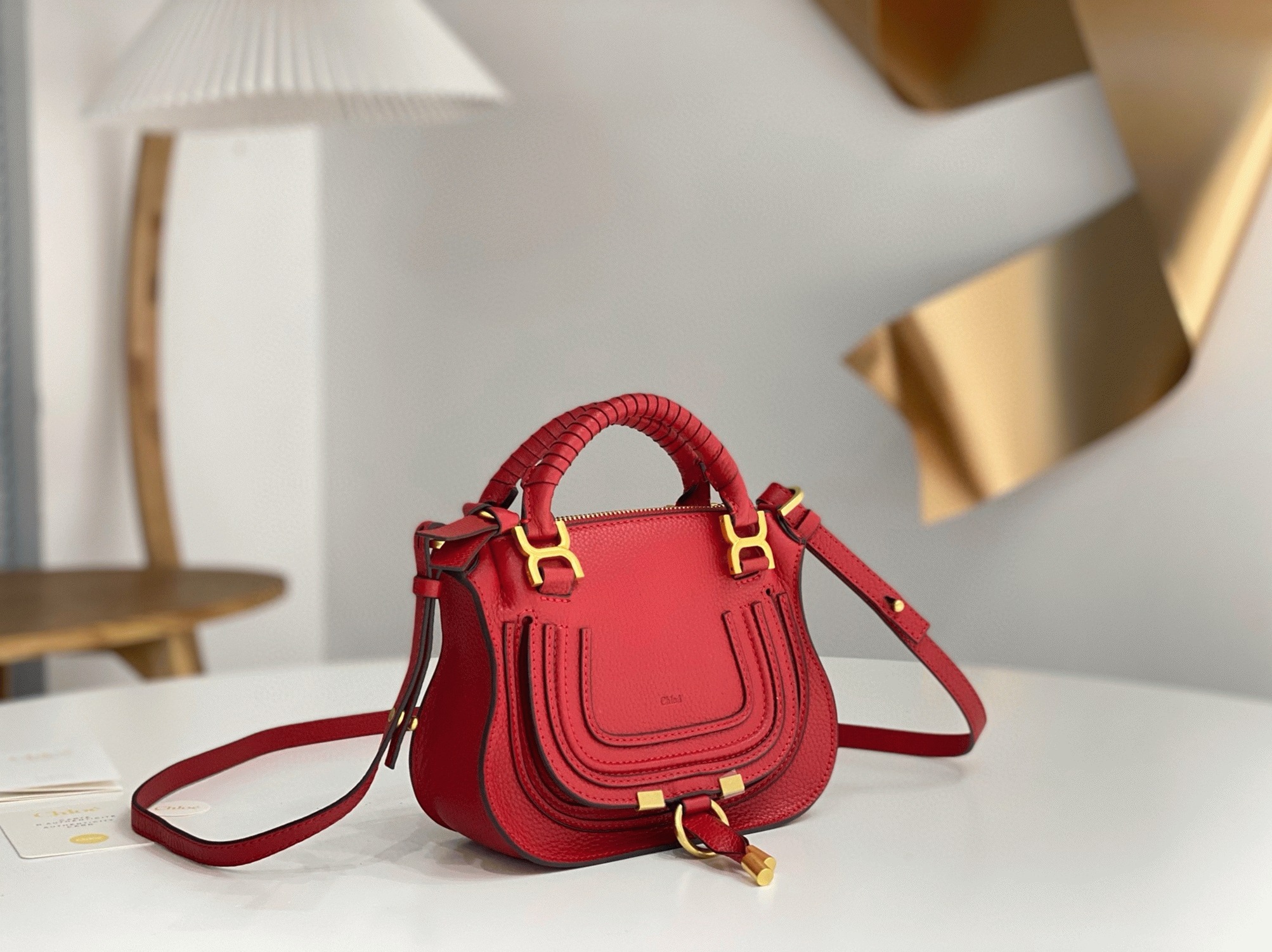 red grained leather Ch10e marcie mini double handle fake bag