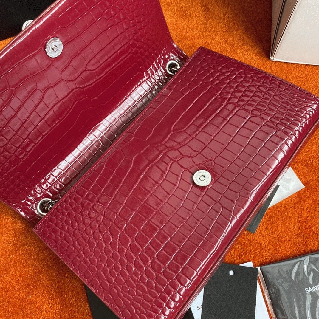 Fake Sa1nt Lau*nt Kate Medium Tassel Bag Red Crocodile-embossed Leather