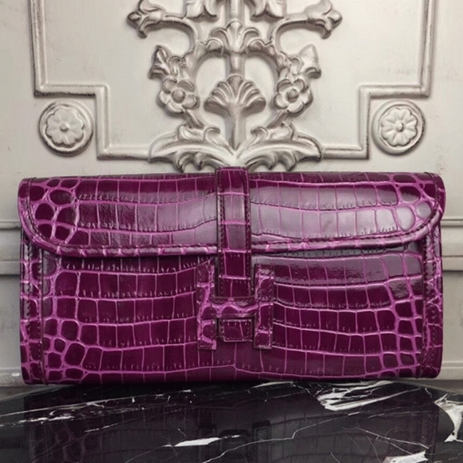 Fuchsia Crocodile Leather Knockoff H**me5 Jige Elan 29 Bold Clutch