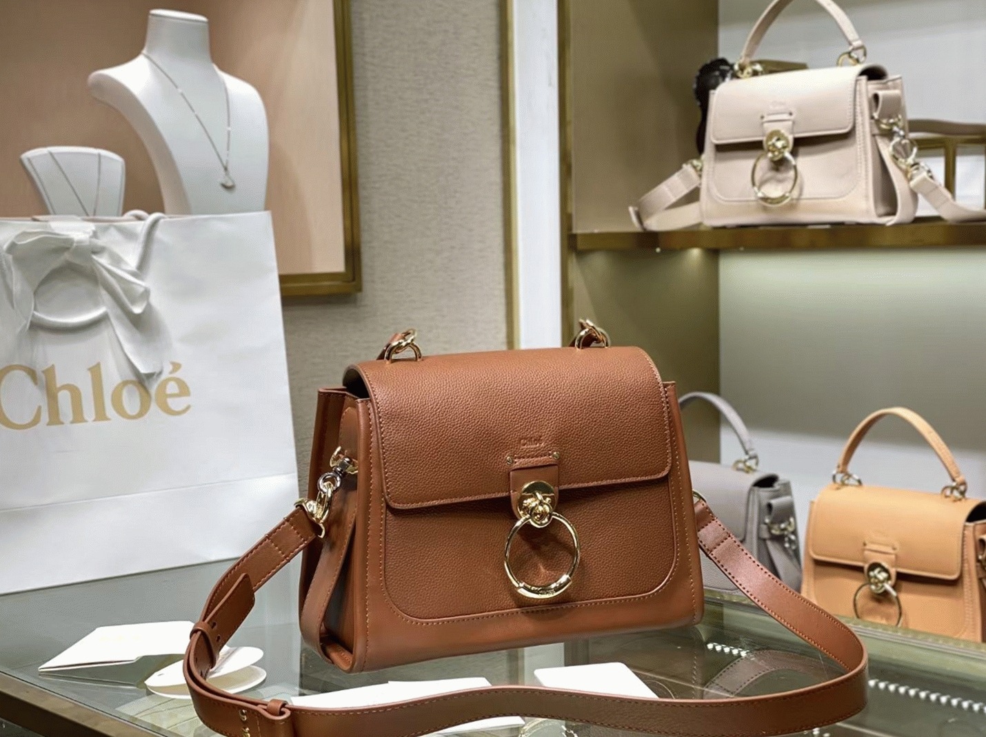 top quality fake Ch10e small tess day bag in caramel grained leather