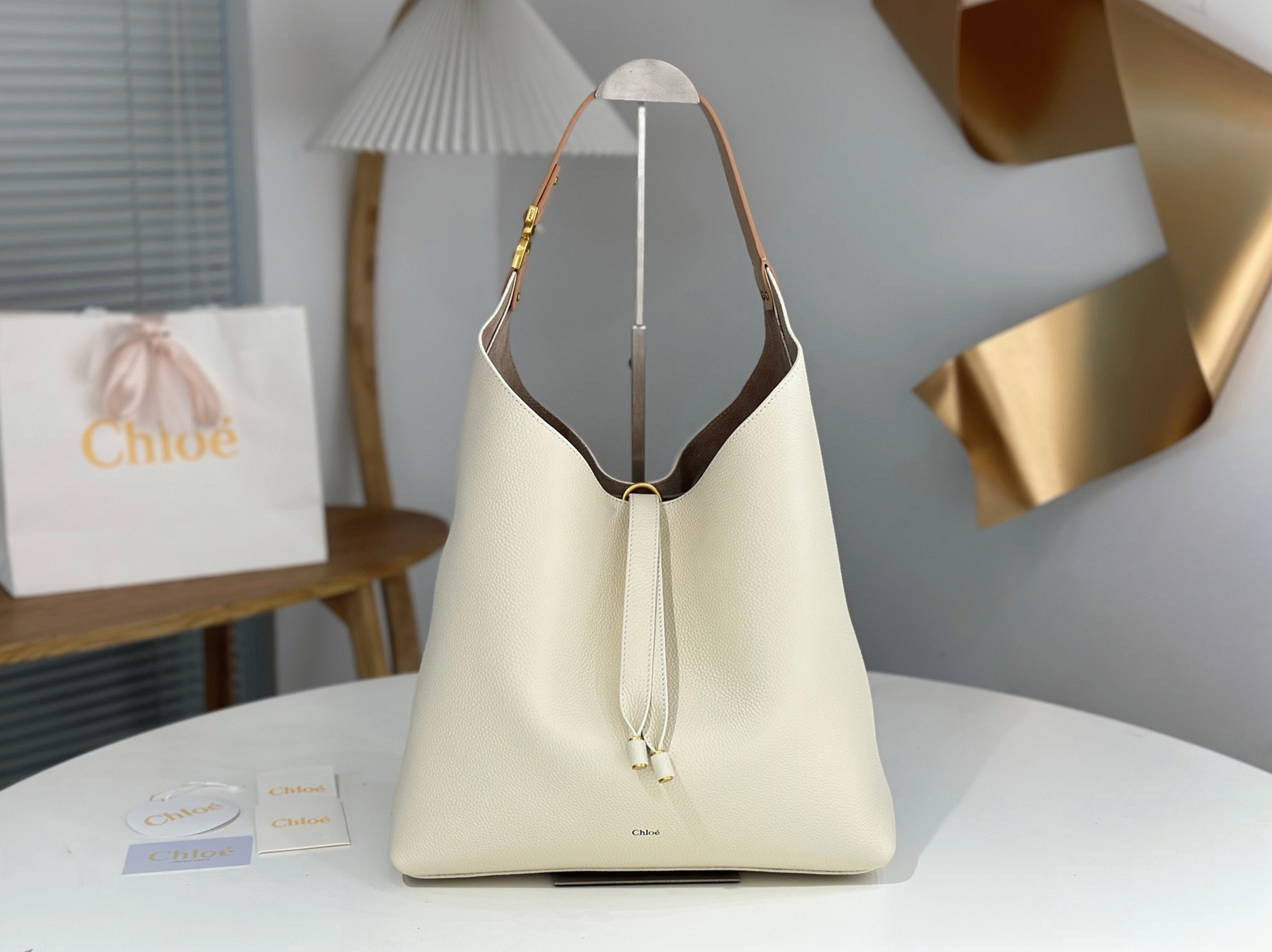 top quality replica Ch10e marcie hobo bag in white grained leather
