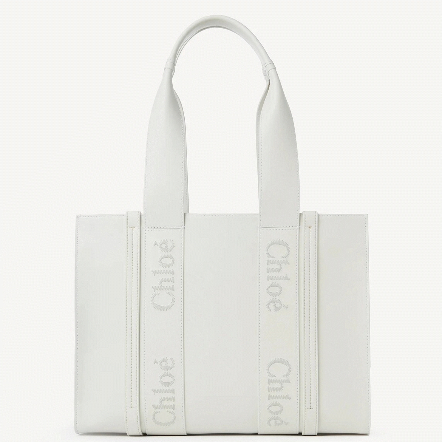top quality fake Ch10e woody medium tote bag in white calfskin
