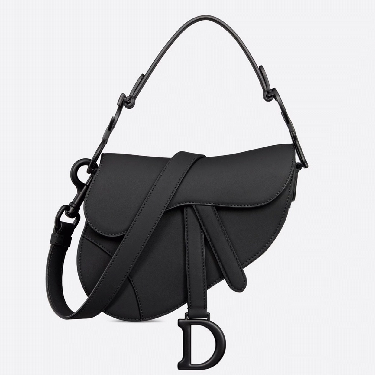 D10r Mini Saddle Bag Replica with Strap in Black Ultramatte Calfskin