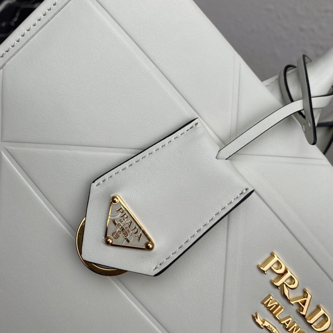 Pra*a Symbole Small Bag Replica with Topstitching in White