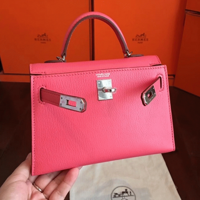 Rose Lipstick Chevre Faux Designer H**me5 Kelly 20CM Bag