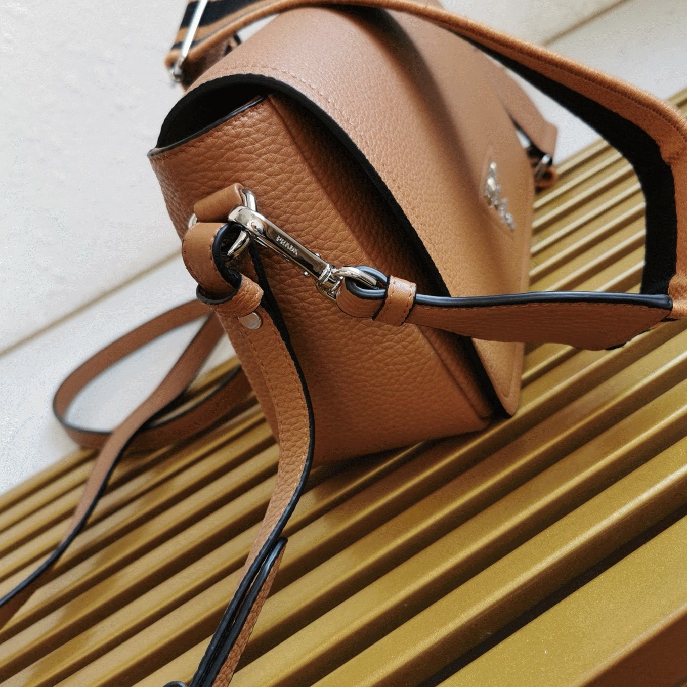 Pra*a Flap Shoulder Bag Fake in Brown