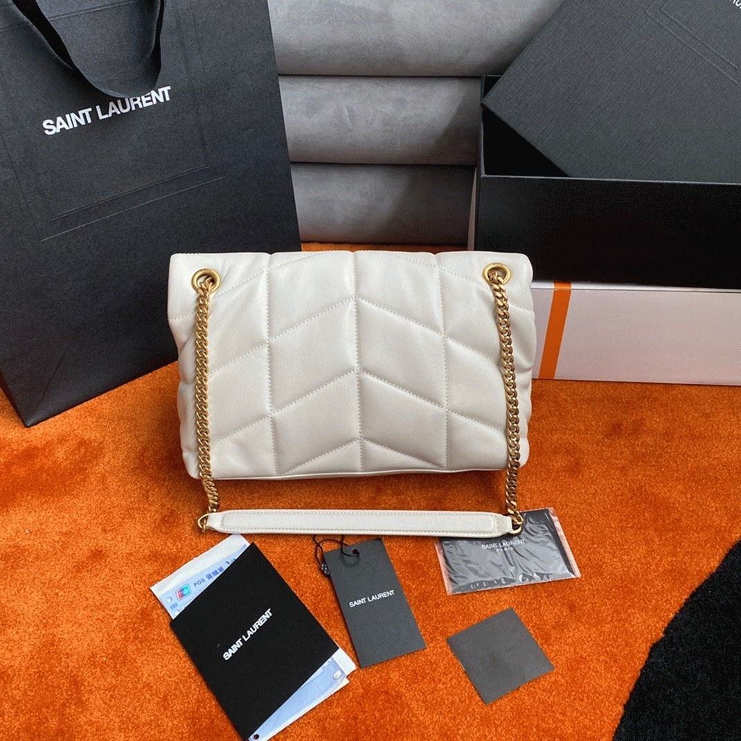 Replica Sa1nt Lau*nt Puffer Small Chain Bag White Lambskin